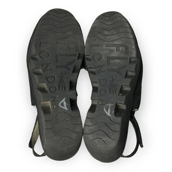 Fly London Black Suede Palpfly Peep Toe Sandals - Picture 7 of 9